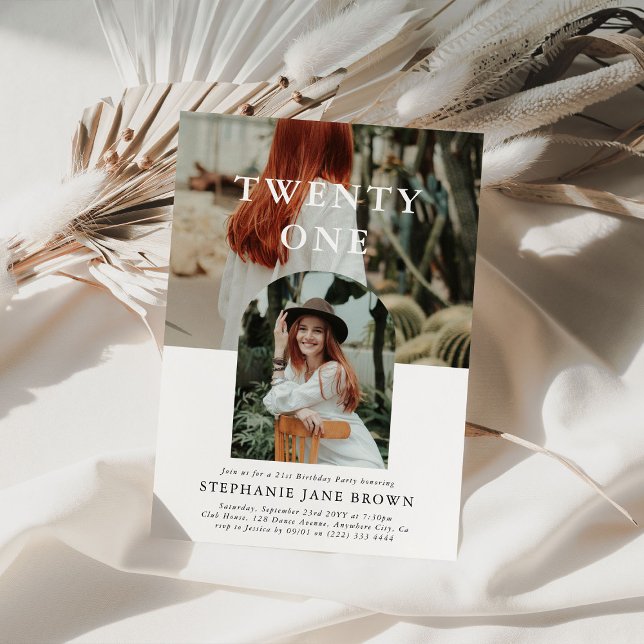 Convites Na moda minimo de foto do aniversário de 21 anos T (Criador carregado)