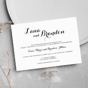 Convites Na moda mínimo de script clássico casamento branco