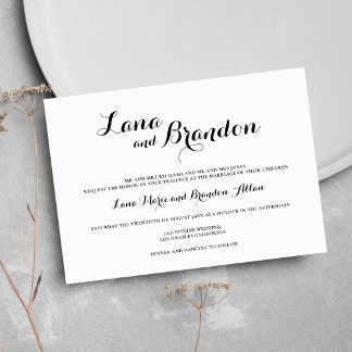 Convites Na moda mínimo de script clássico casamento branco