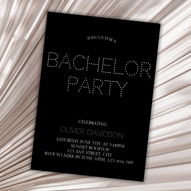 Convites Na moda Modern Black Font Bachelor Party (Stylish Modern Black Light Font Bachelor Party Invitation)