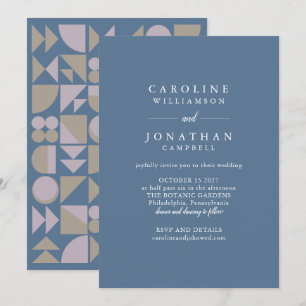 Convites Na moda Modern Geométrico Blue Taupe Casamento Lil
