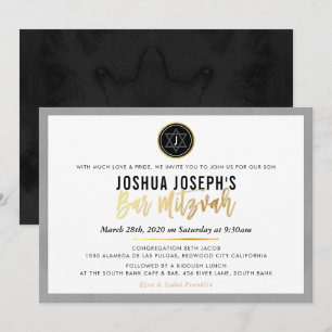 Convites NA MODA MONOGRAM BAR MITZVAH - script preto de our