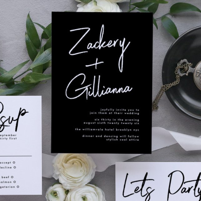 Convites NA MODA NAMES | Casamento preto e branco moderno (Invitation showcasing suite - additional items (bought separately))