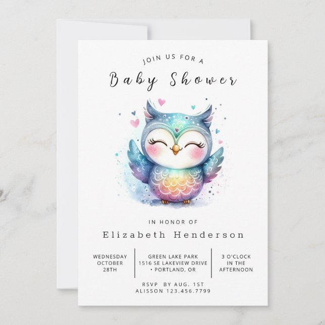 Convites Na moda Online Owl Chá de fraldas (Frente)