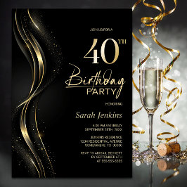 Convites Na moda, Partido aniversário de 40 anos Negro e Do