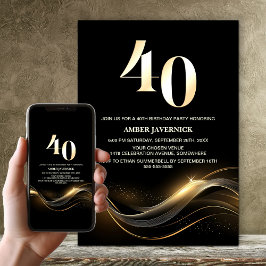 Convites Na moda, Partido aniversário de 40 anos Negro e Do