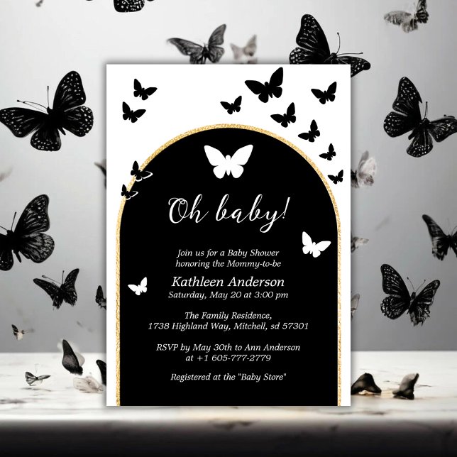 Convites Na moda, Preto E Branco, Chá de fraldas Neutro De  (Stylish Black And White Gender Neutral Baby Shower Invitation)