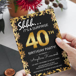 Convites Na moda preto e Dourado 40º Festa de aniversário s<br><div class="desc">Ponha o tom para uma festa memorável com nossos convites de aniversário de surpresa de na moda preto e ouro. Esses modelos de convite apresentam uma borda de ornamentado ouro exclusiva definida em um fundo preto de classe. Os números de ouro que chamam a atenção exibem a idade do celebrante,...</div>