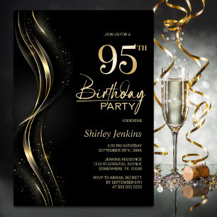 Convites Na moda preto e Dourado 95.a Festa de aniversário