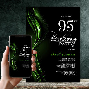 Convites Na moda preto e verde 95.a Festa de aniversário