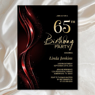Convites Na moda preto e vermelho 65ª Festa de aniversário