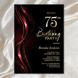 Convites Na moda preto e vermelho 75.a Festa de aniversário