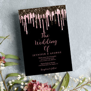 Convites Na moda preto rosa dourado glitter pinga casamento