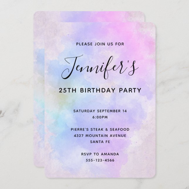 Convites Na moda púrpura Abstrato azul (Frente/Verso)