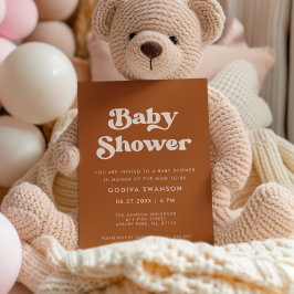 Convites Na moda retro Chá de fraldas Laranja Queimado