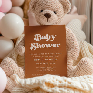 Convites Na moda retro Chá de fraldas Laranja Queimado