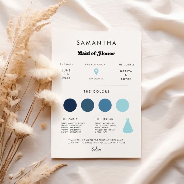Convites Na moda retro Madrinha de casamento info card (Criador carregado)