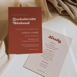 Convites Na moda retro terracotta Bachelorette Weekend
