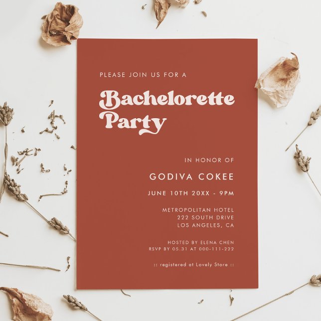 Convites Na moda retro terracotta Festa de solteira (Criador carregado)