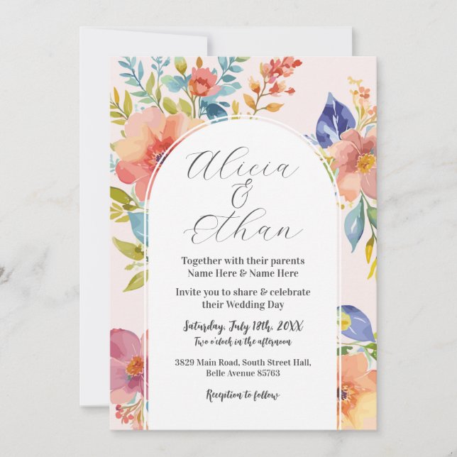 Convites Na moda Rosa de Casamento das Flores Modernas (Frente)