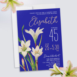 Convites Na moda Royal Blue Lily Flower Bday