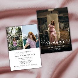 Convites Na moda Script Modern 3 Photo Festa de formatura
