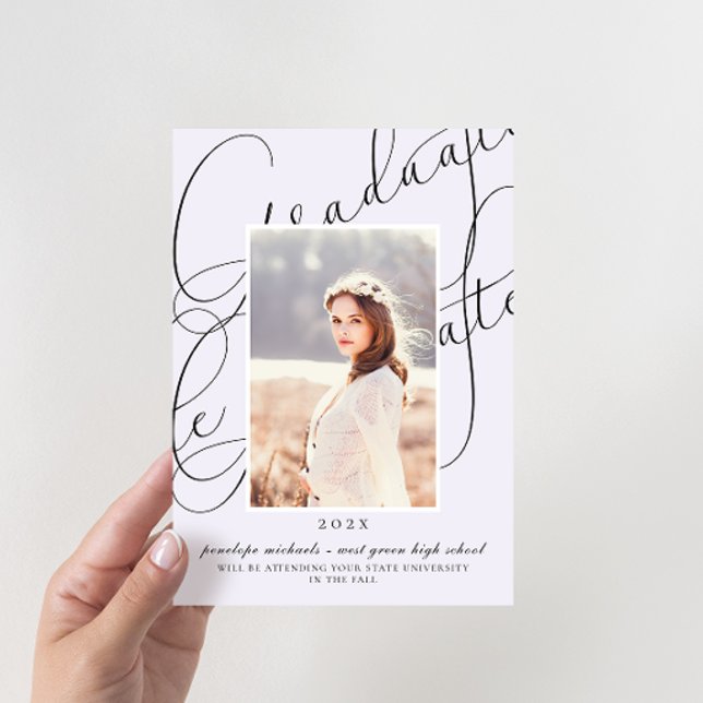 Convites Na moda Script Purple Photo Festa de formatura (Criador carregado)