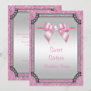 Convites Na moda Silver Frame & Pink - Arco Gem Sweet 16