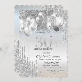 Convites Na moda Silver Glitter Drives Balões 30 Birthda
