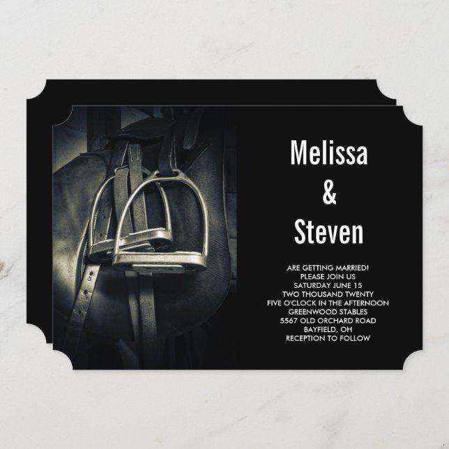 Convites Na moda Silver Stirrups em Inglês Riding Saddle (Frente/Verso)