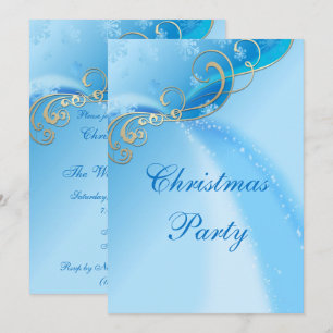 Convites Na moda Silver Swirls & Blue Snowflake Sparkles