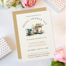 Convites Na moda simples Pastel Dourado Bridal Tea Watercol
