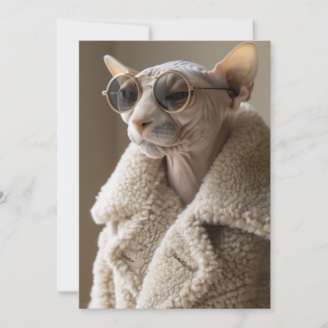 Convites Na moda Sphynx Cat nos óculos escuros e Sherpa Cas (Frente)