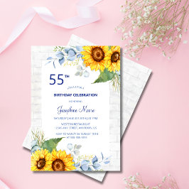 Convites Na moda Sunflower White Cinza Brick Floral Birday