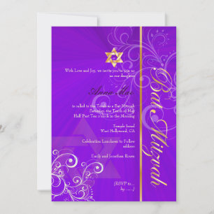 Convites Na moda Swirls Bat Mitzvah/indigo/ouro