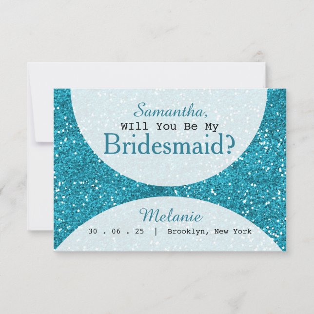 Convites Na moda Turquoise Blue Glitter Bridesmaid (Frente)