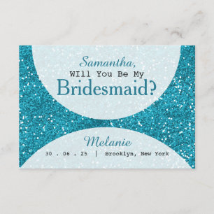 Convites Na moda Turquoise Blue Glitter Bridesmaid