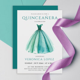 Convites Na moda Turquoise Sky Dress Quinceañera Watercolor