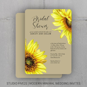 Convites Na moda Watercolor Chá de casamento Sunflower Khak