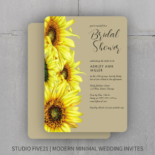 Convites Na moda Watercolor Chá de casamento Sunflower Khak