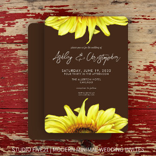 Convites Na moda Watercolor Sunflower Walnut Brown Casament