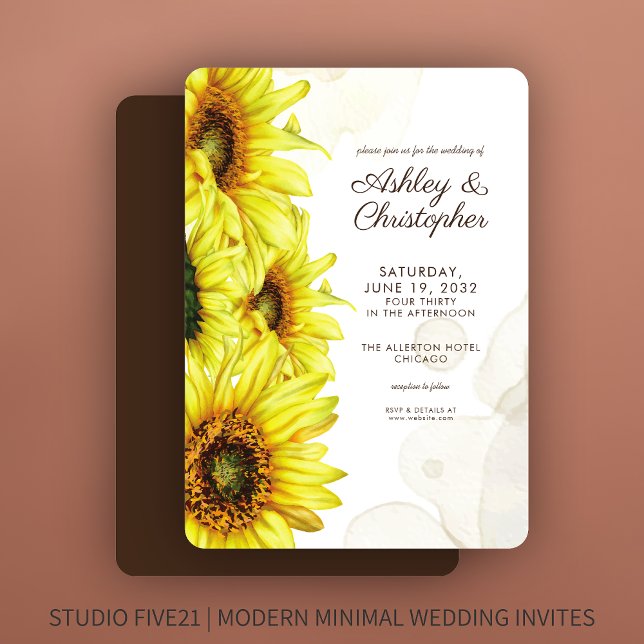 Convites Na moda Watercolor Sunflower Wedding (Criador carregado)