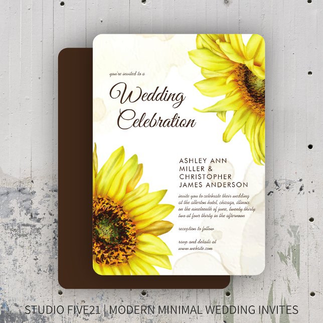 Convites Na moda Watercolor Sunflower Wedding (Criador carregado)