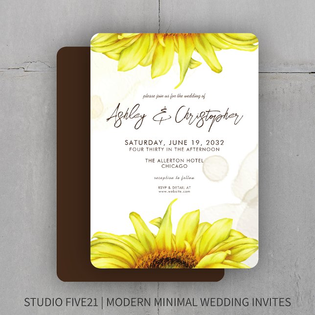 Convites Na moda Watercolor Sunflower Wedding (Criador carregado)