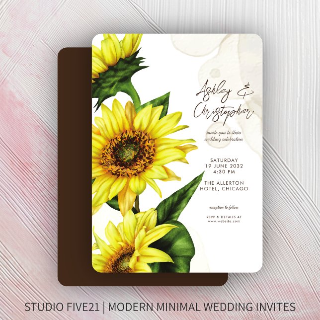 Convites Na moda Watercolor Sunflower Wedding (Criador carregado)