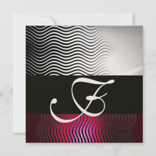 Convites NA MODA WAVES MONOGRAM, Silver Red Ruby Burgundy