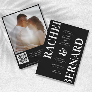 Convites Na moda White & Black Typografia QR Code Weding