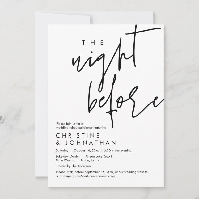 Convites Na Noite Anterior, Janta De Ensaio De Casamento (Frente)