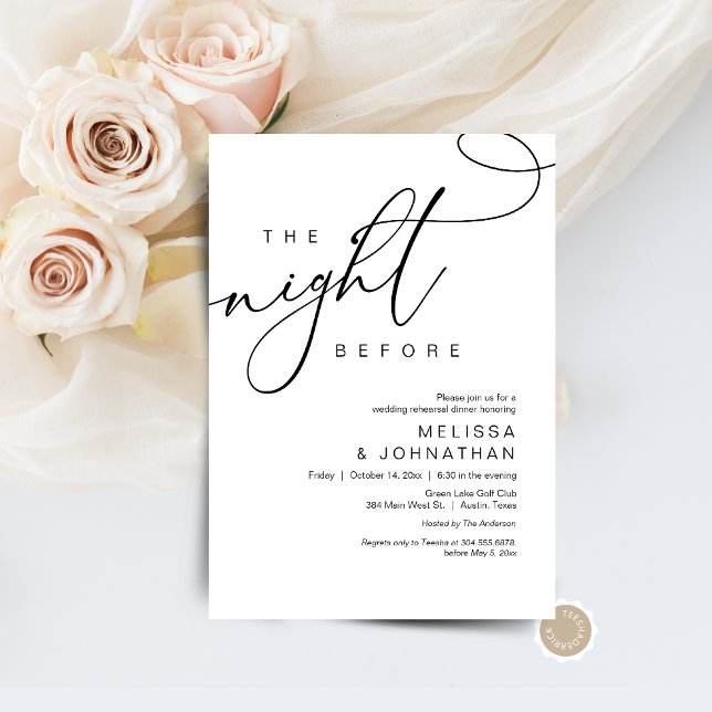 Convites Na Noite Anterior, Janta De Ensaio De Casamento (The Night Before, Wedding Rehearsal Dinner Invitation Card, Modern romantic theme, Digital download)