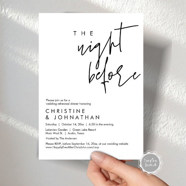 Convites Na Noite Anterior, Janta De Ensaio De Casamento (The Night Before, Wedding Rehearsal Dinner Invitation Card, in Modern minimalist design themed)